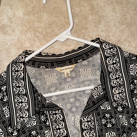 MAX Studio Vintage OG Elegant Black Grey White Long Sleeve Dress - Picture 2 of 3